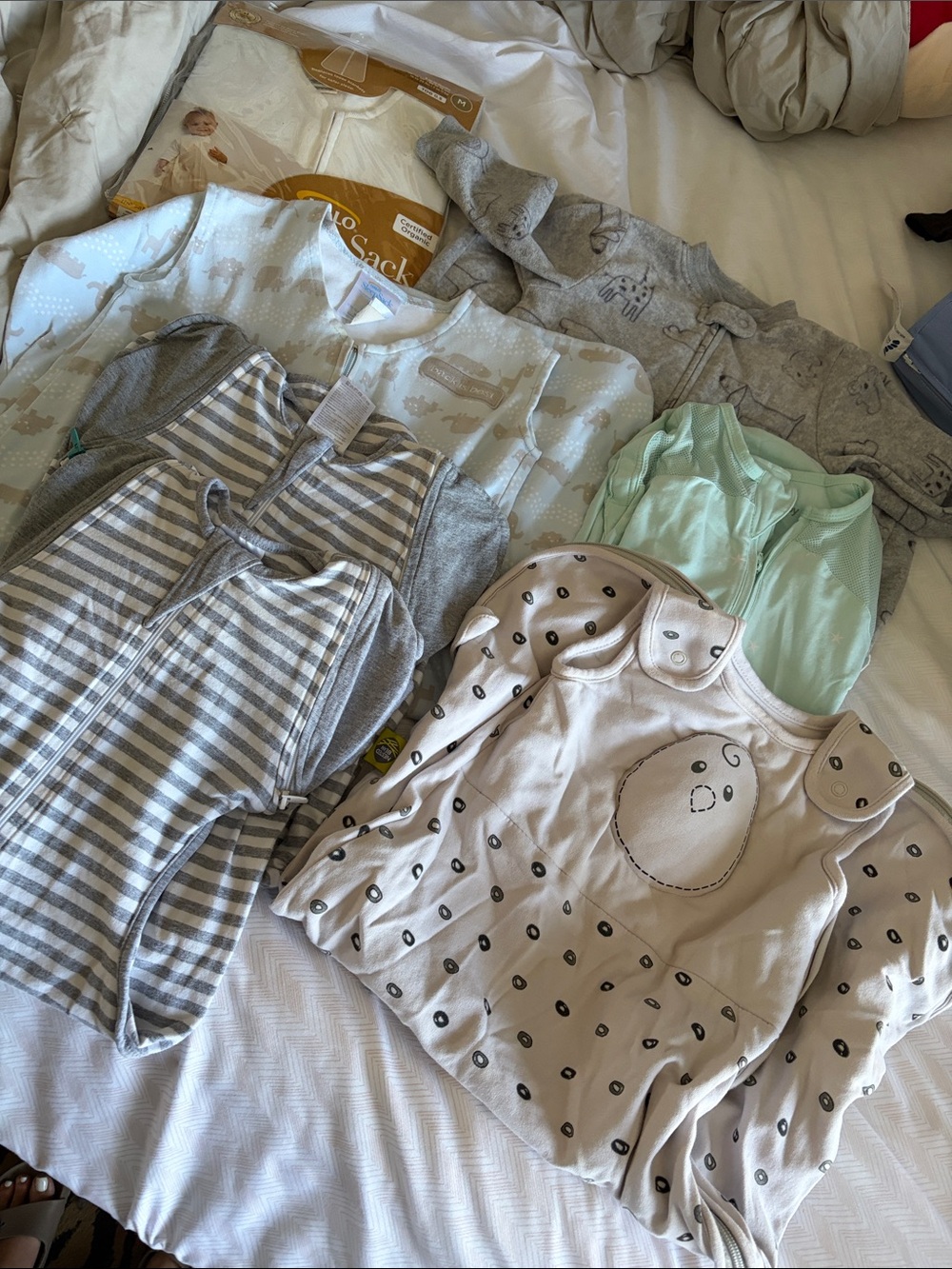 Kids Neutral & Mint Sleep Sack Set - Soft Cotton Pajamas - Medium